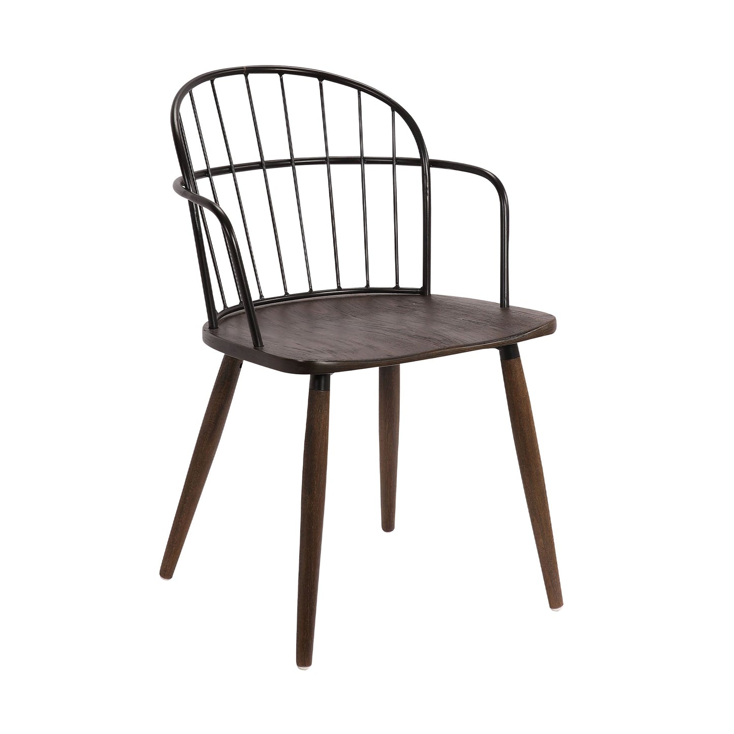 Benzara BM236435 Black and Brown Metal Frame Side Chair With Open Backrest