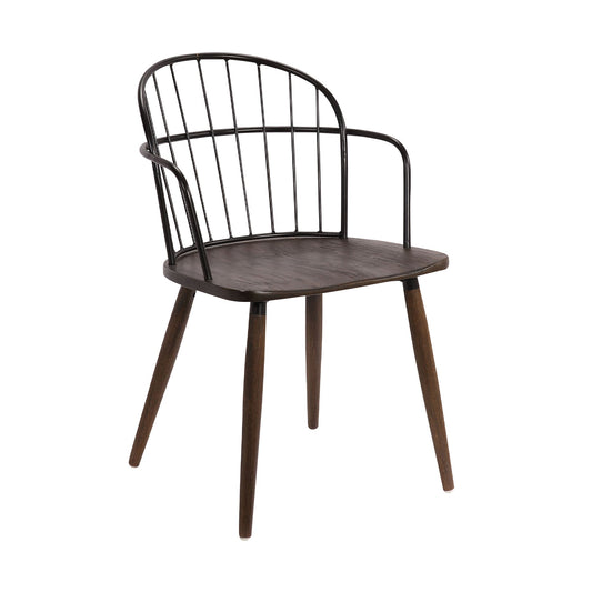 Benzara BM236435 Black and Brown Metal Frame Side Chair With Open Backrest