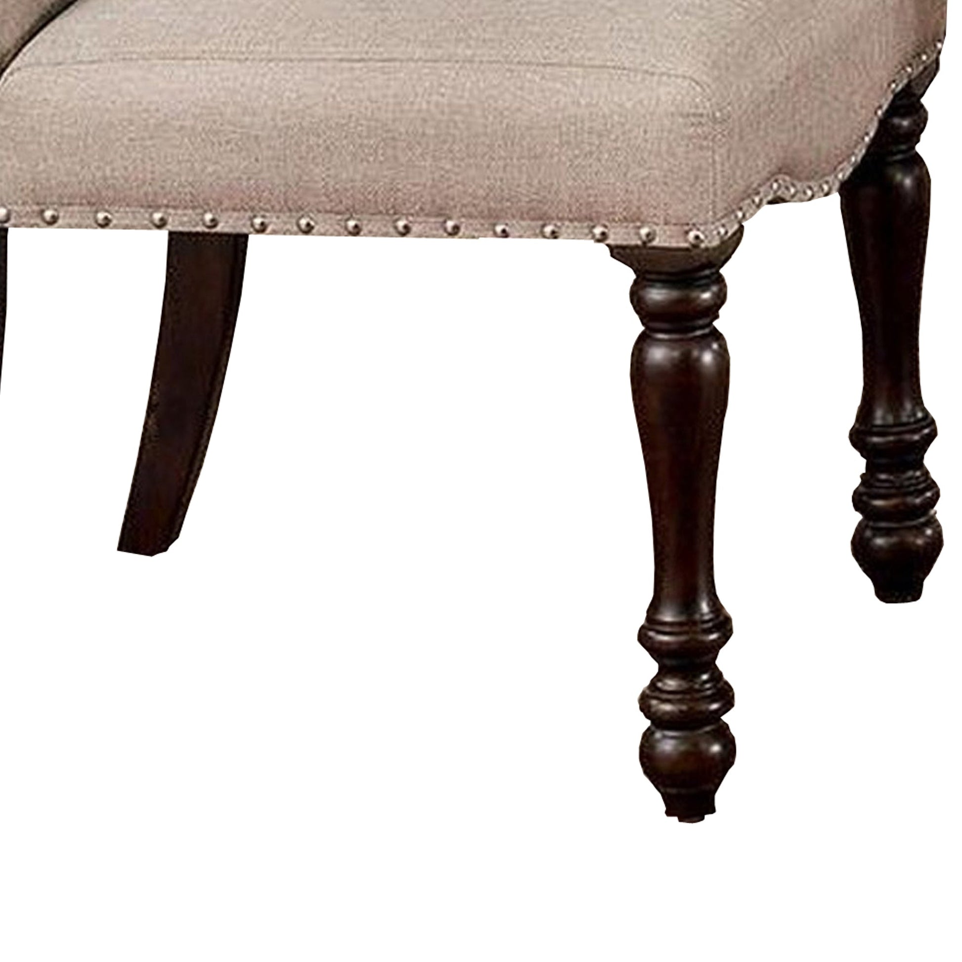 Benzara BM236570 Beige and Brown Wooden Side Chairs With Nailhead Trims, Set of 2