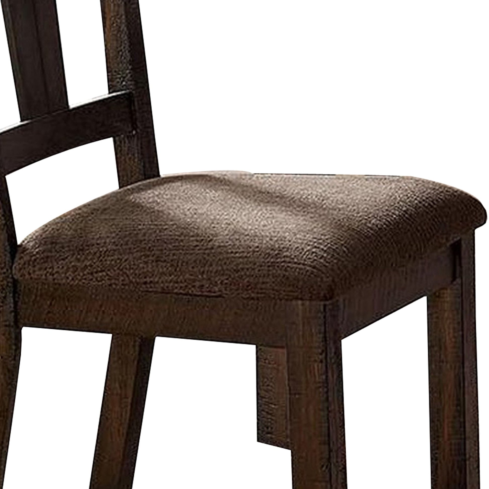 Benzara BM236577 Brown Wooden Side Chairs With Padded Seat, Set of 2