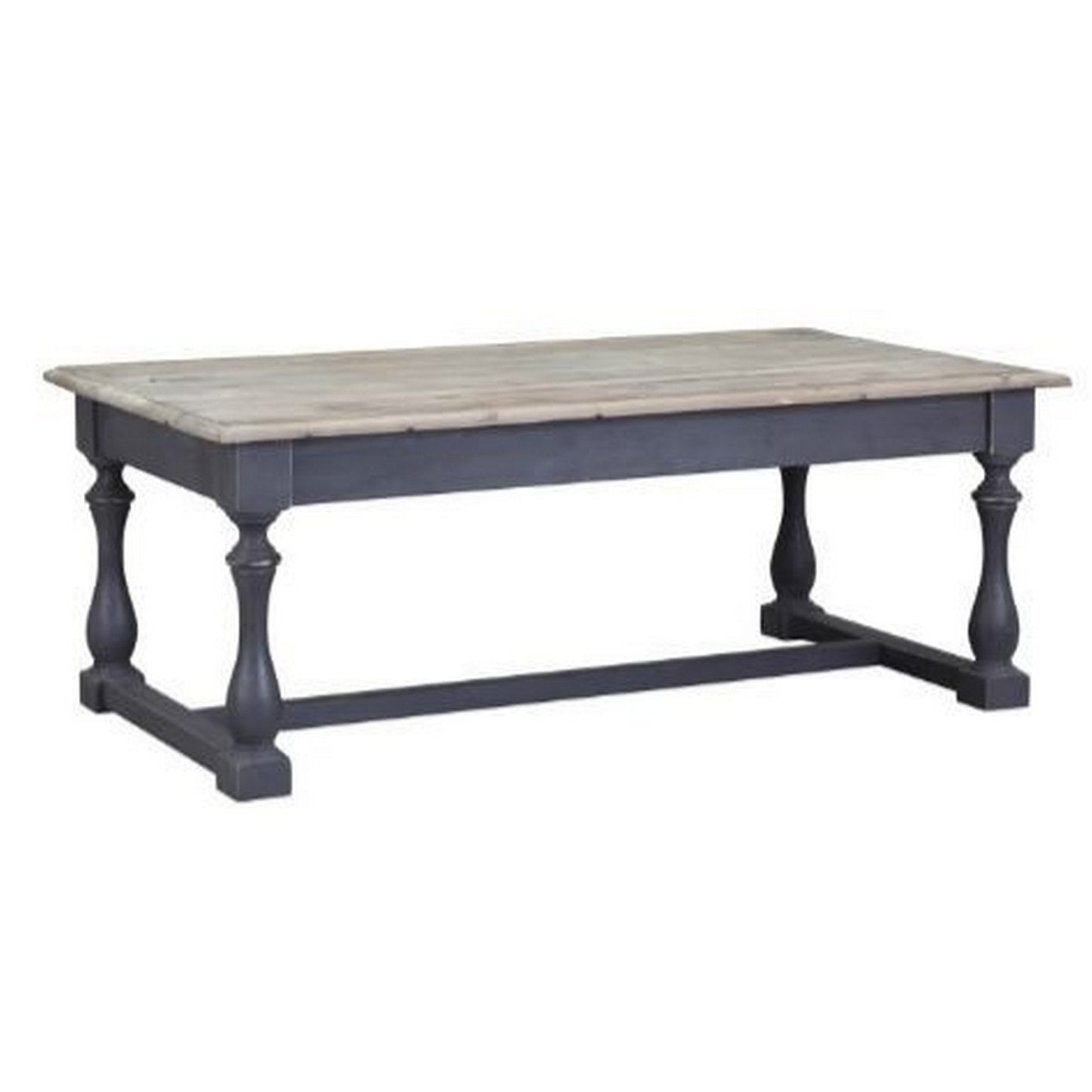 Benzara BM239675 Gray Farmhouse Wooden Coffee Table With Open Shelf and Turned Legs