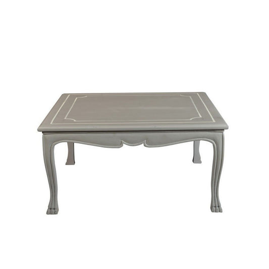 Benzara BM239689 Gray Square Wooden Coffee Table With Curved Apron and Claw Legs