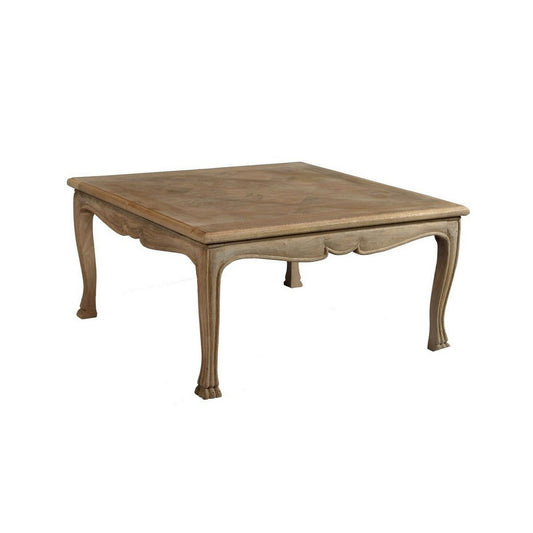 Benzara BM239690 Brown Square Wooden Coffee Table With Curved Apron and Claw Legs