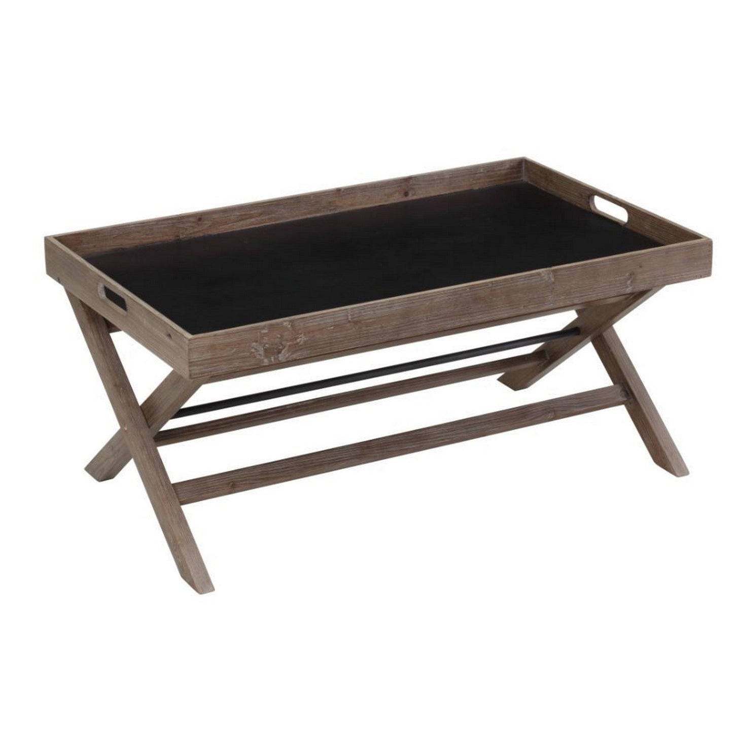 Benzara BM239694 Brown Removable Tray Top Wooden Coffee Table With X Legs