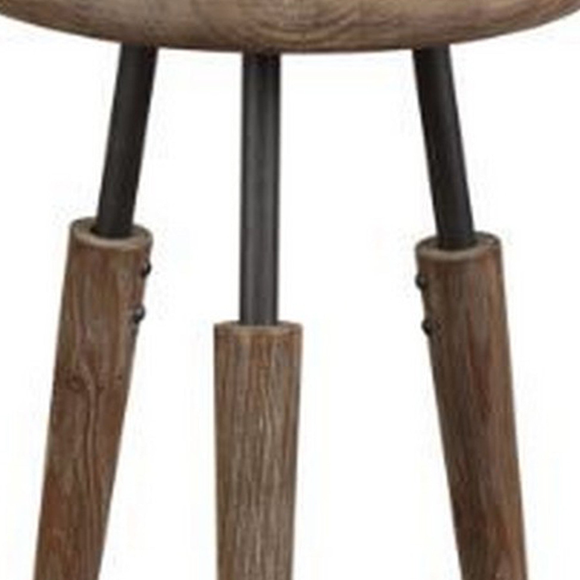 Benzara BM239697 Brown Round Tray Top 3 Piece Nesting Table With Wooden Peg Legs