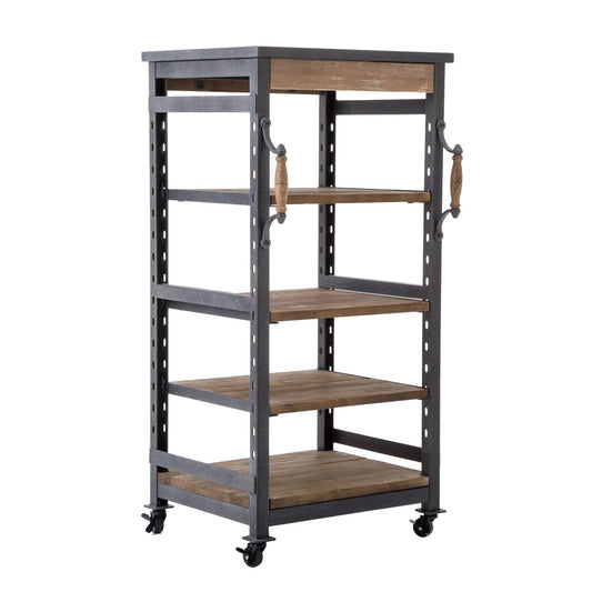 Benzara BM239707 Brown Wooden Bookshelf With 4 Cases and Casters