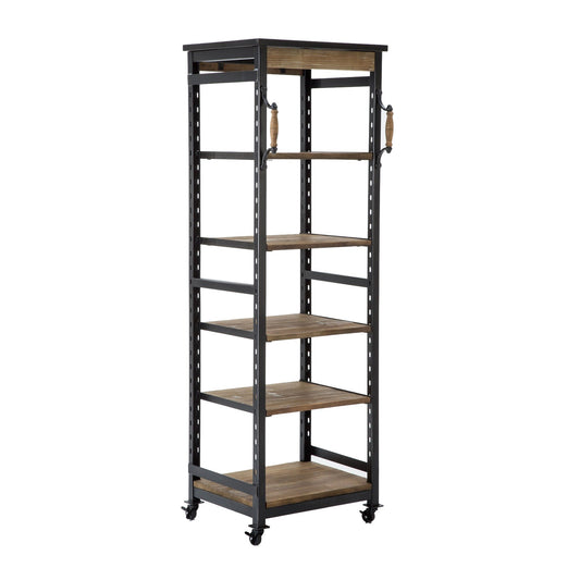 Benzara BM239708 Brown Wooden Bookshelf With 5 Cases and Casters