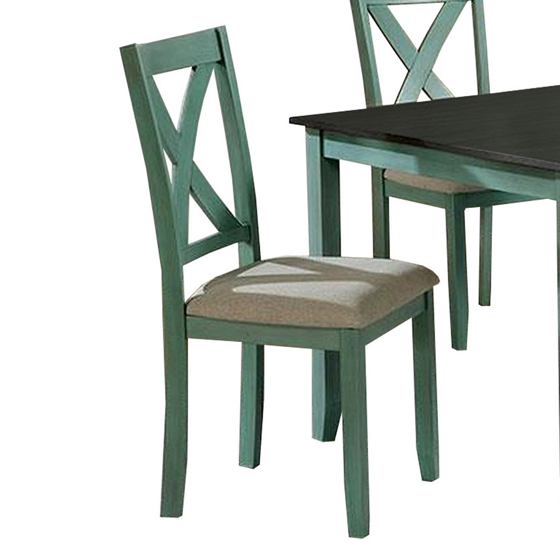 Benzara BM239814 5 Piece Dining Table Set With Padded Seat and X Back, Green