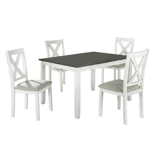 Benzara BM239816 5 Piece Dining Table Set With Padded Seat and X Back, White