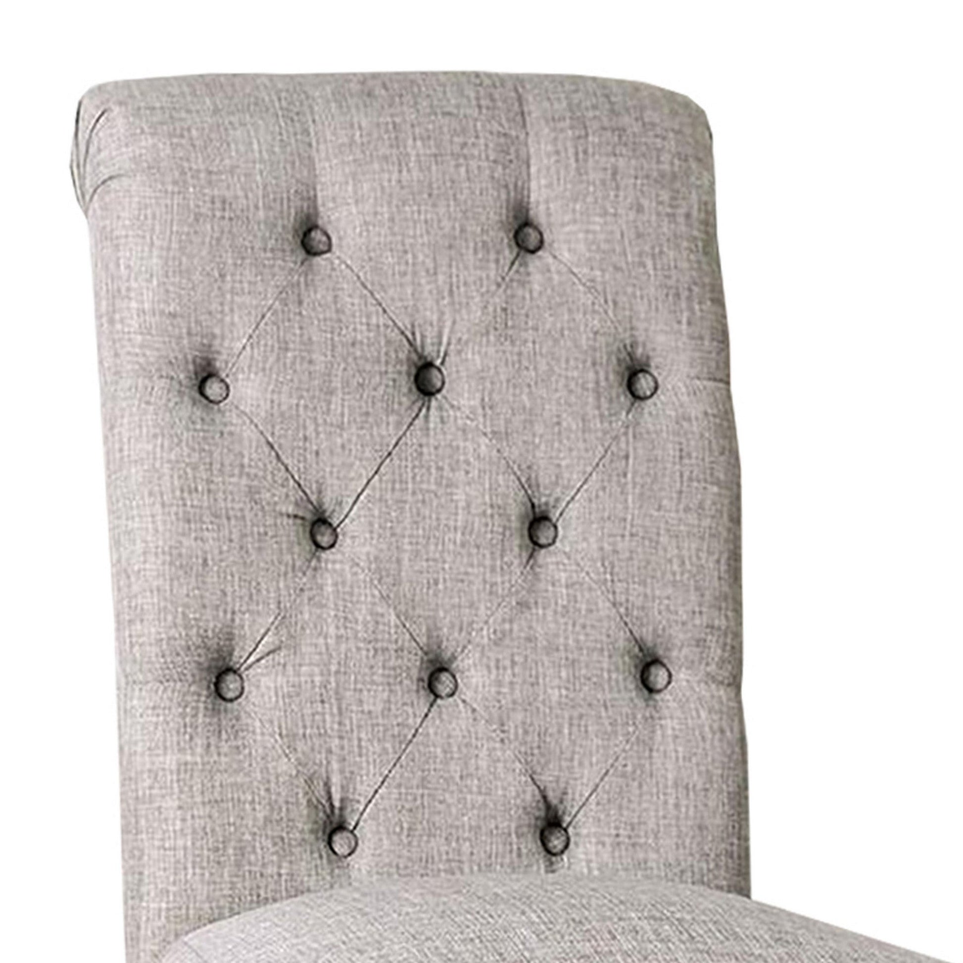 Benzara BM239822 Gray Side Chair With Button Tufted Backrest, Set of 2