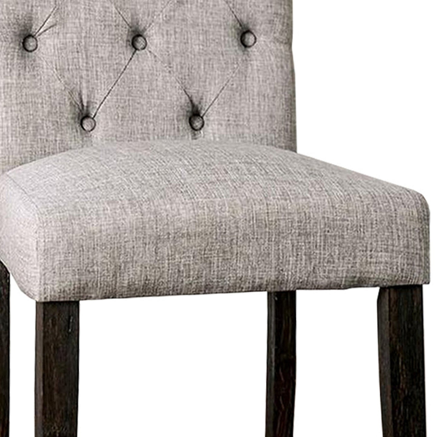 Benzara BM239822 Gray Side Chair With Button Tufted Backrest, Set of 2