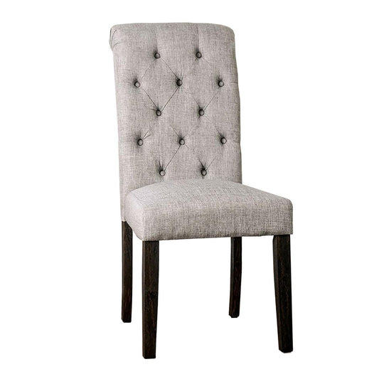 Benzara BM239822 Gray Side Chair With Button Tufted Backrest, Set of 2