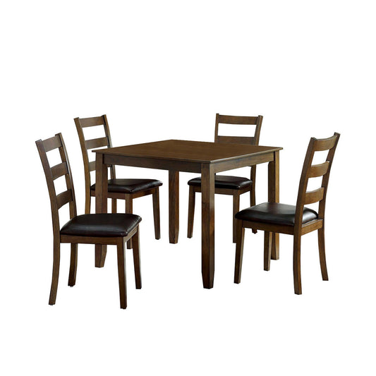 Benzara BM239827 5 Piece Dining Table Set With Leatherette Seating, Brown