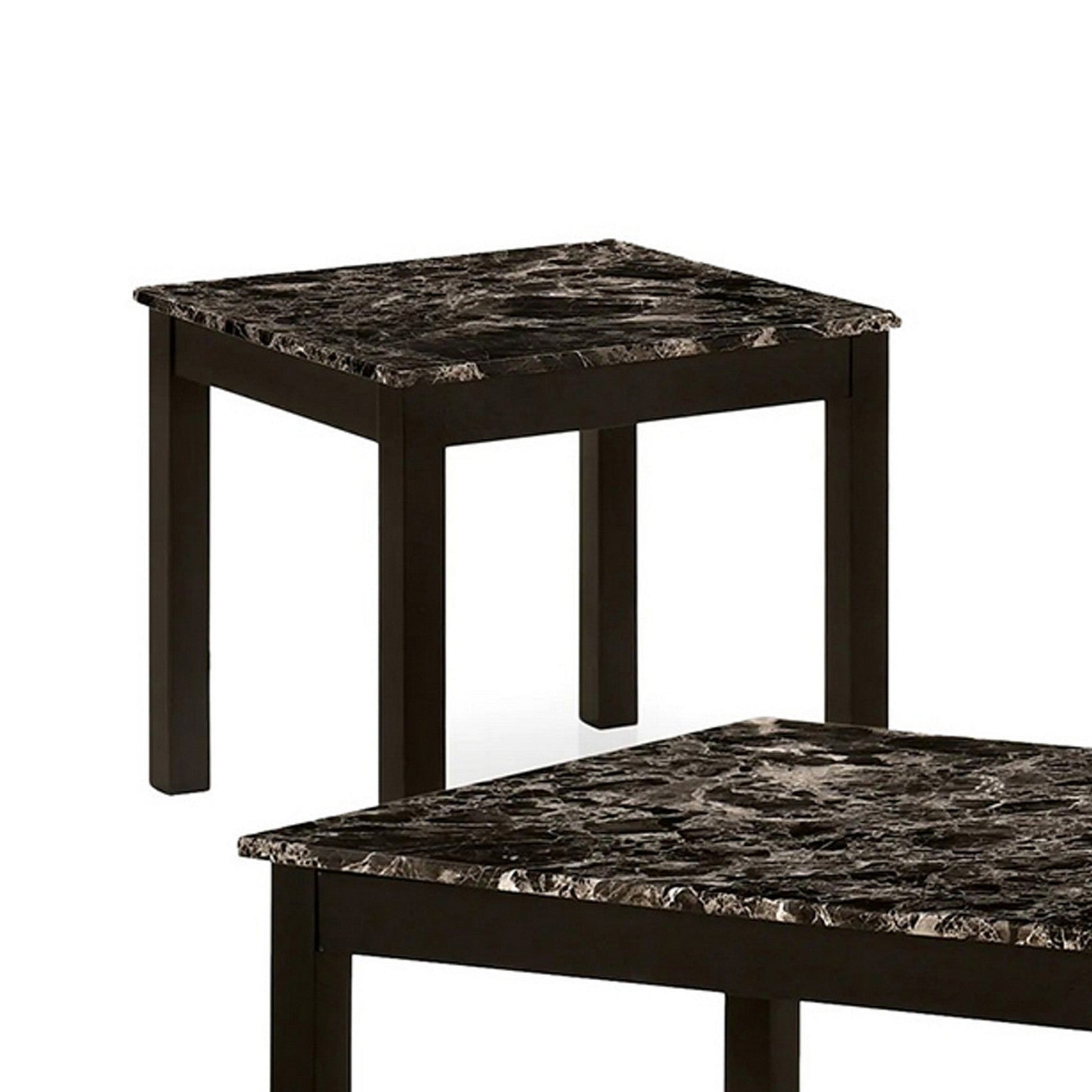 Benzara BM239828 3-Piece Black Coffee Table Set With Faux Marble Top