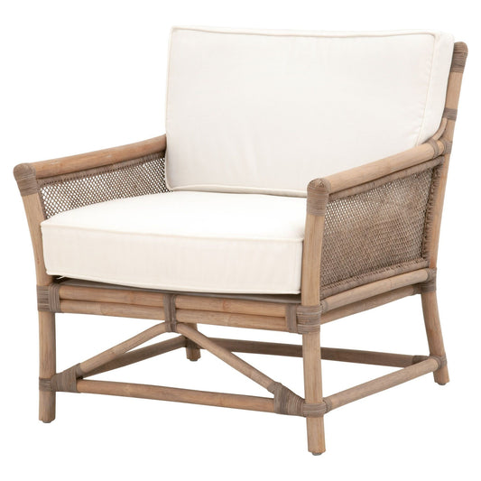 Benzara BM239935 Brown Rattan Frame Club Chair With Removable Seat and Back Cushions