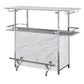 Benzara BM253019 Bar Table With Faux Marble and Chrome Finish, White and Silver