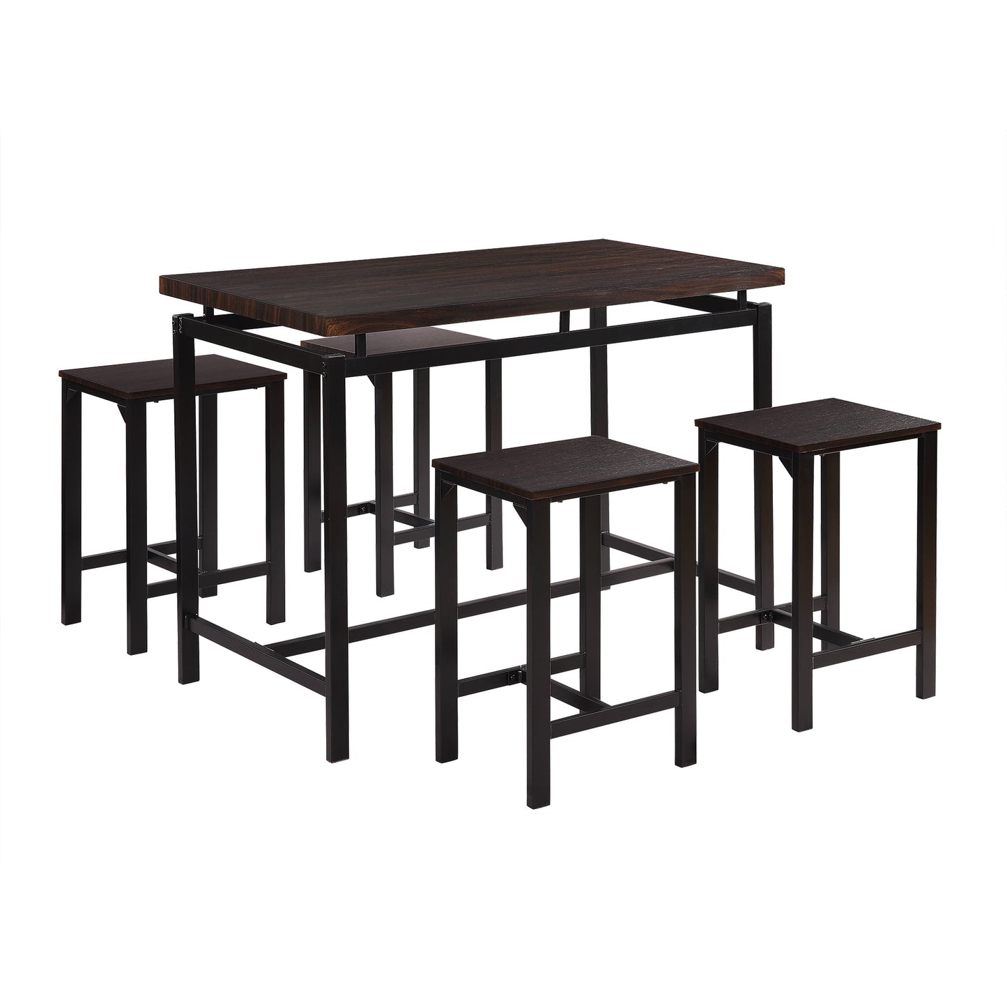 Benzara BM261356 5 Piece Pub Table Set With Backless Seat Stools, Espresso Brown