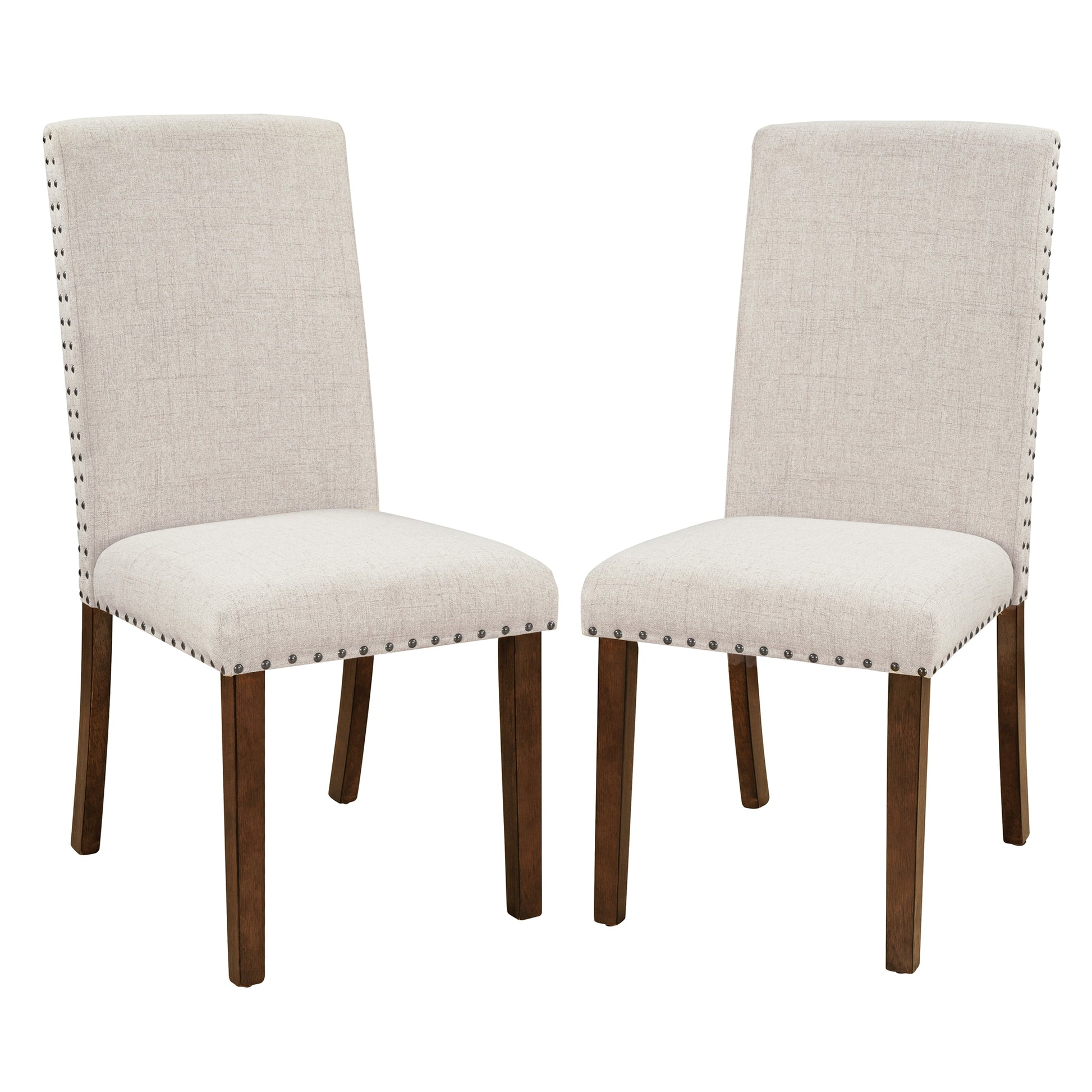 Benzara BM261455 Beige Side Chair With Fabric Seat and Nailhead Trim, Set of 2