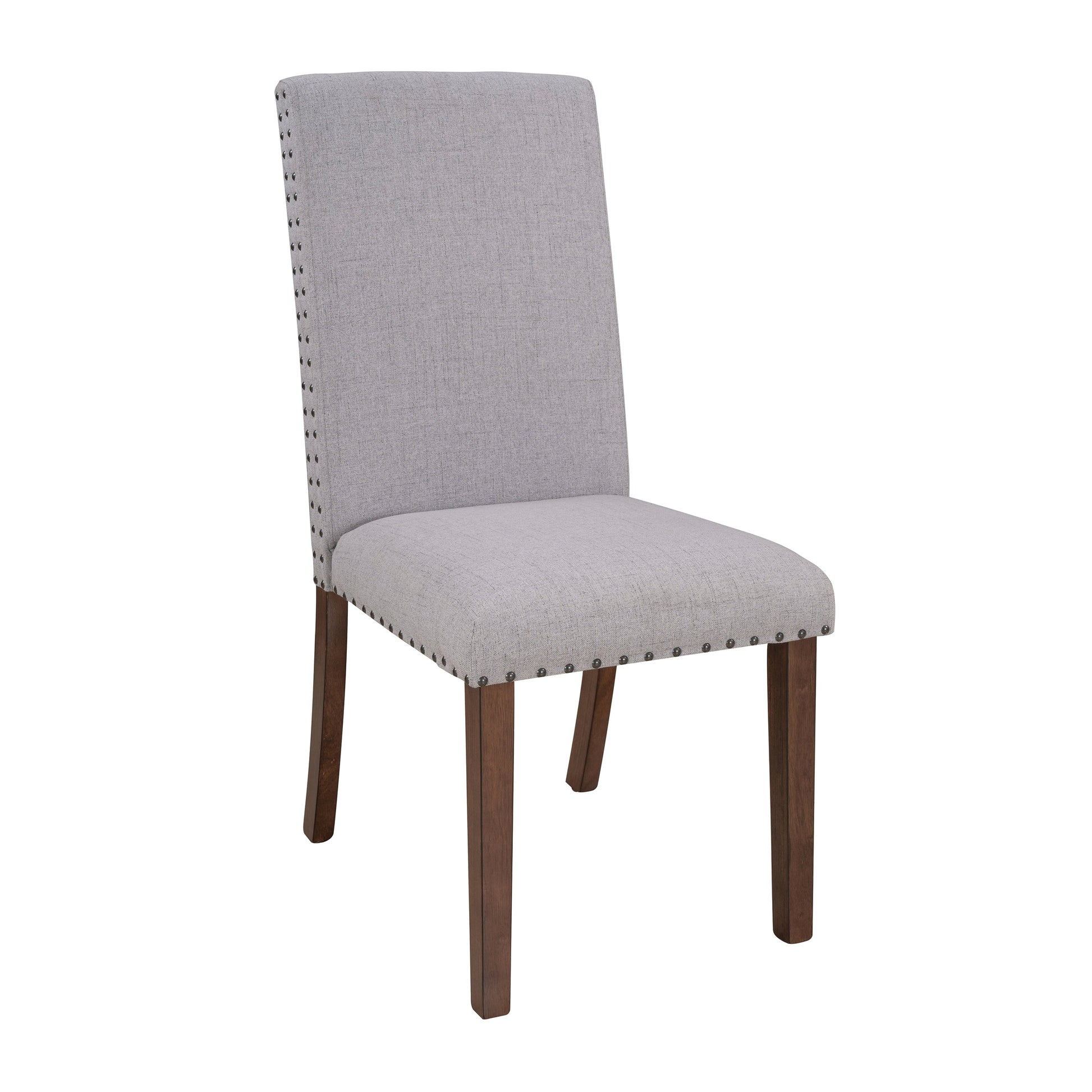 Benzara BM261456 Gray Side Chair With Fabric Seat and Nailhead Trim, Set of 2