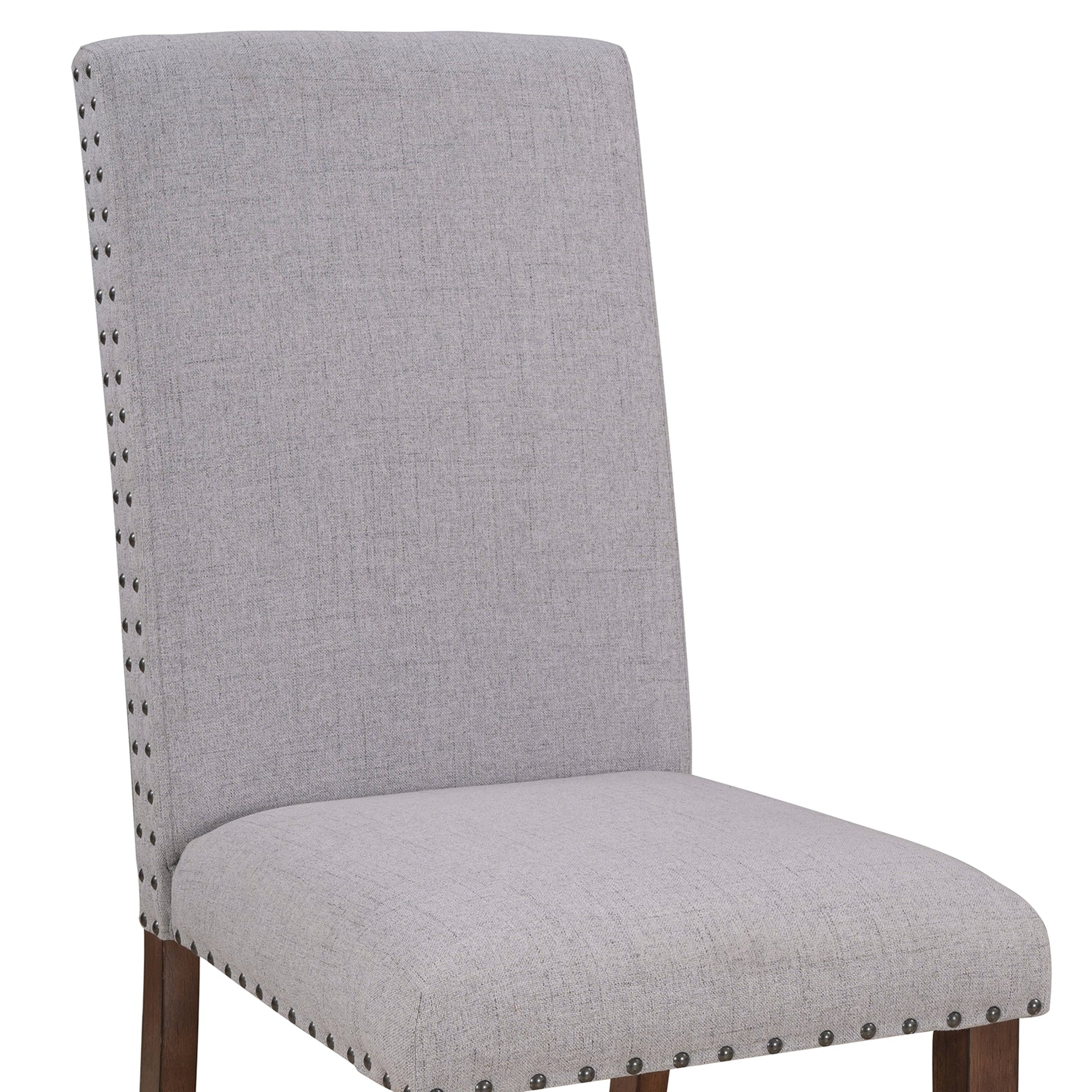 Benzara BM261456 Gray Side Chair With Fabric Seat and Nailhead Trim, Set of 2