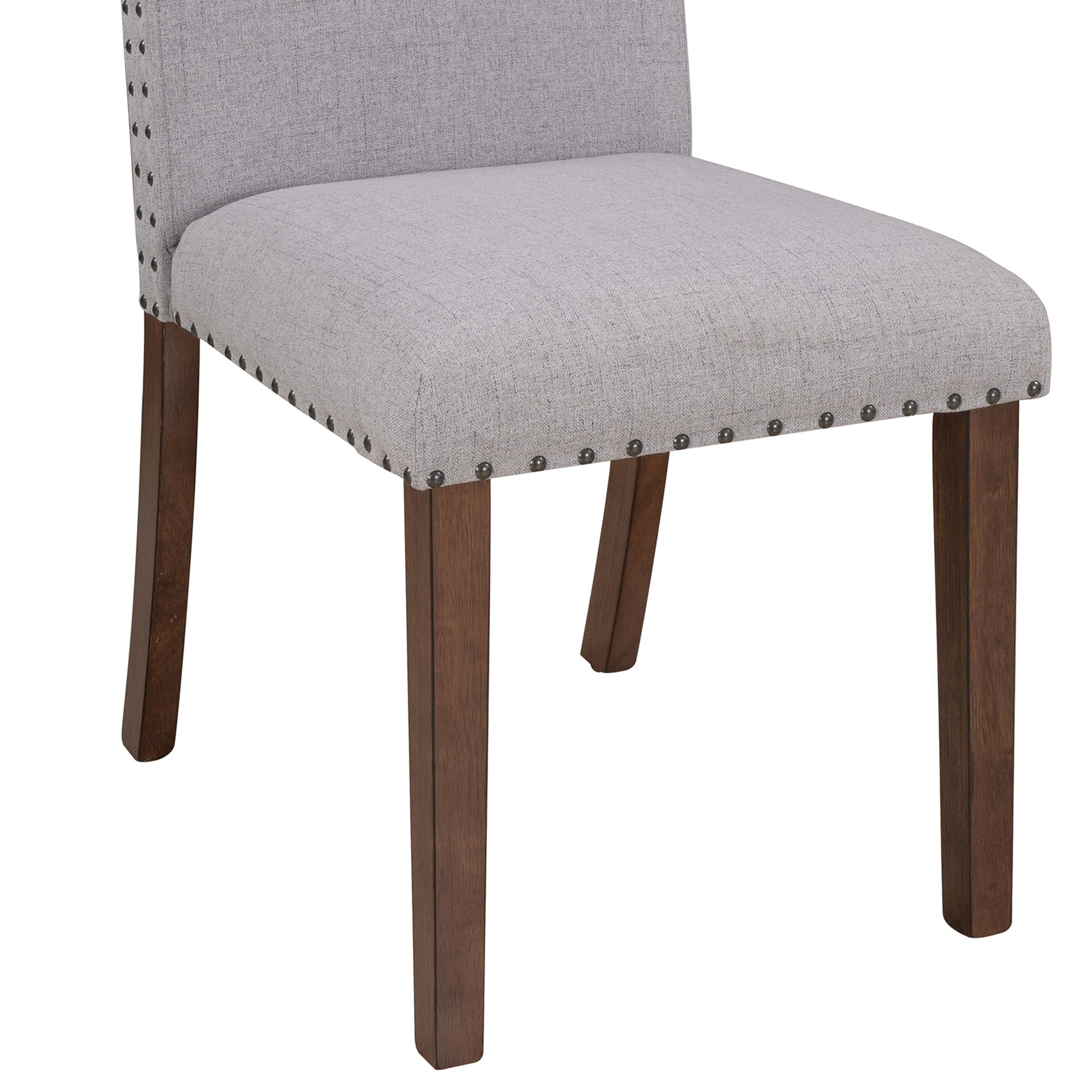 Benzara BM261456 Gray Side Chair With Fabric Seat and Nailhead Trim, Set of 2