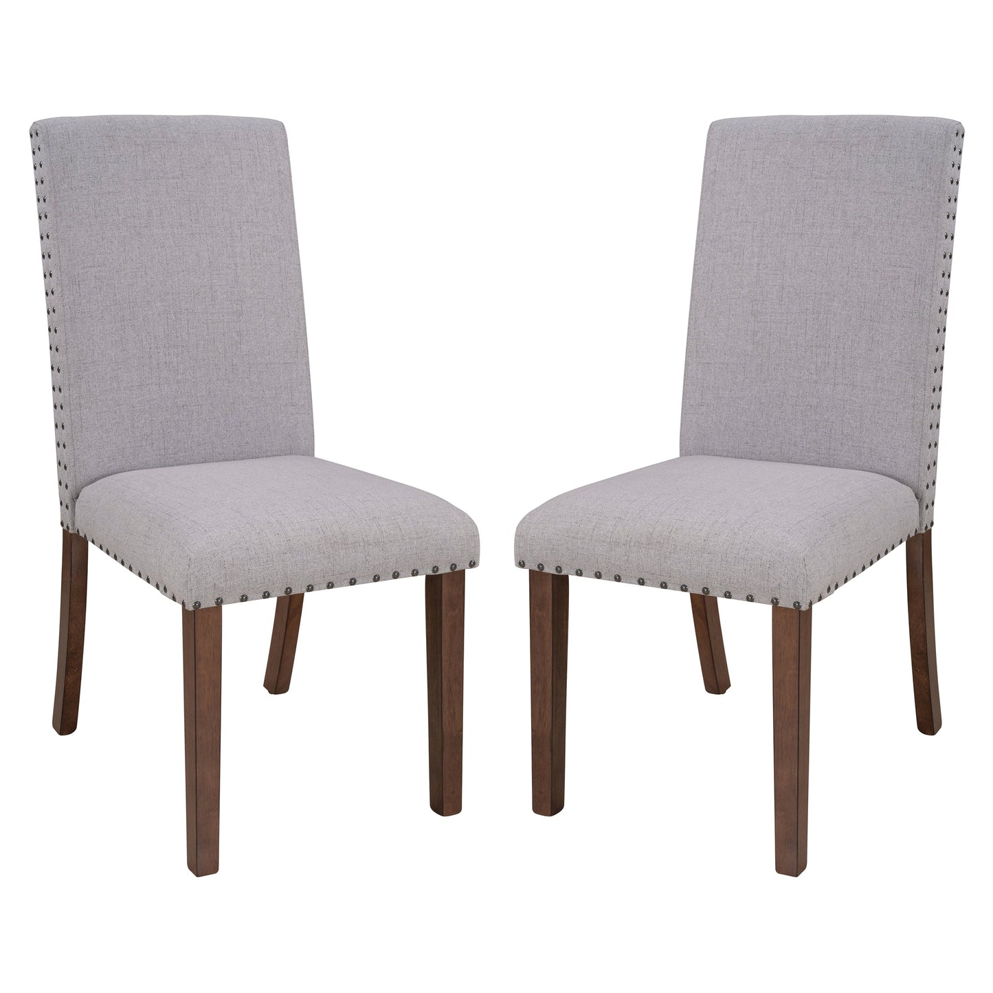 Benzara BM261456 Gray Side Chair With Fabric Seat and Nailhead Trim, Set of 2