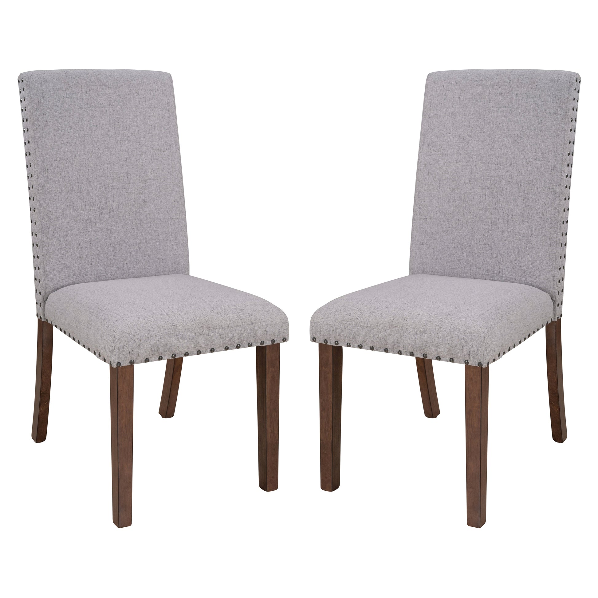 Benzara BM261456 Gray Side Chair With Fabric Seat and Nailhead Trim, Set of 2