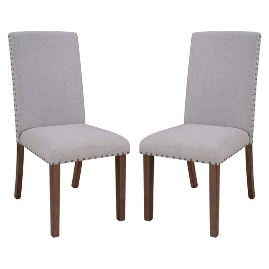 Benzara BM261456 Gray Side Chair With Fabric Seat and Nailhead Trim, Set of 2