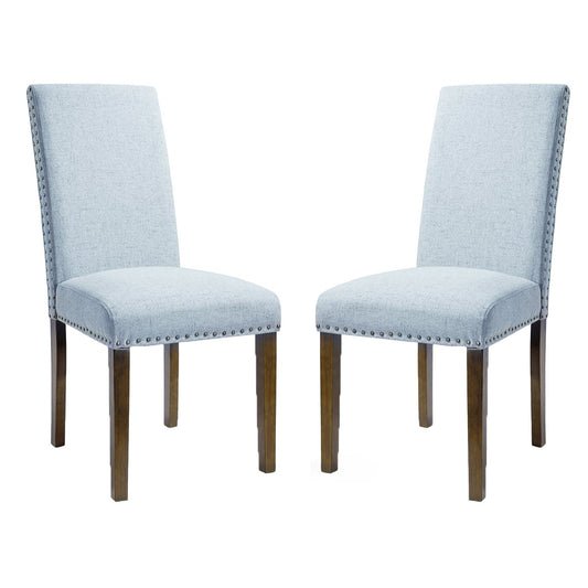 Benzara BM261457 Blue Side Chair With Fabric Seat and Nailhead Trim, Set of 2