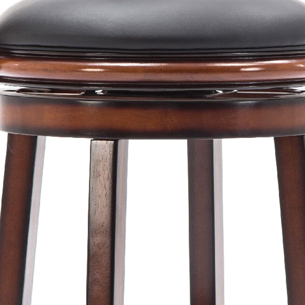 Benzara BM274338 Pal 29" Brown Swivel Bar Stool, Solid Wood, Rich Bonded Leather Seat