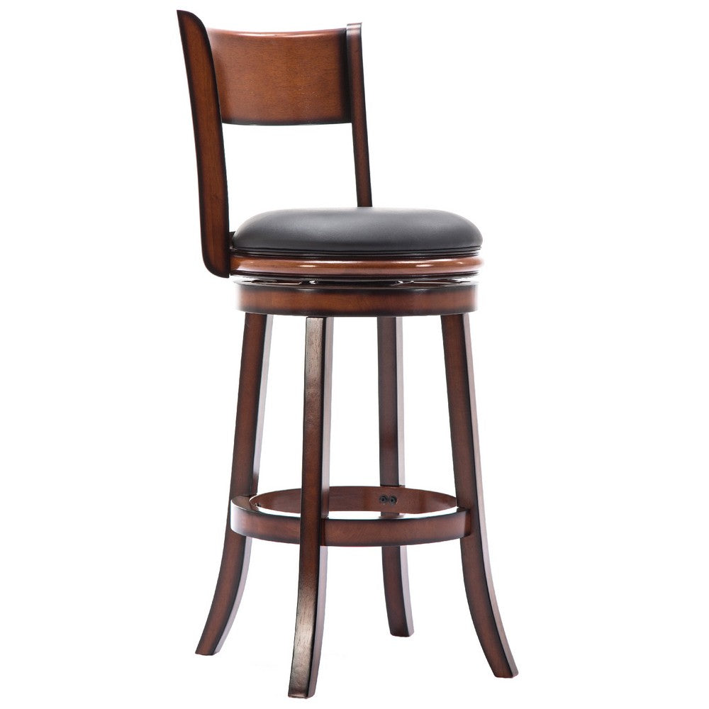 Benzara BM274338 Pal 29" Brown Swivel Bar Stool, Solid Wood, Rich Bonded Leather Seat