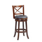 Benzara BM274340 Gia 29" Brown Solid Wood Swivel Bar Stool With Rich Vegan Faux Leather Seat