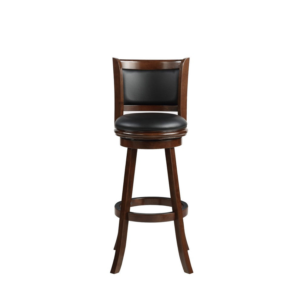 Benzara BM274342 Pio 34" Espresso Brown Extra Tall Wood Swivel Bar Stool With Faux Leather