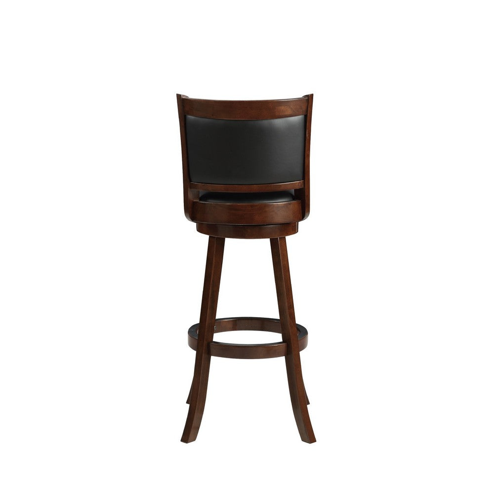 Benzara BM274342 Pio 34" Espresso Brown Extra Tall Wood Swivel Bar Stool With Faux Leather