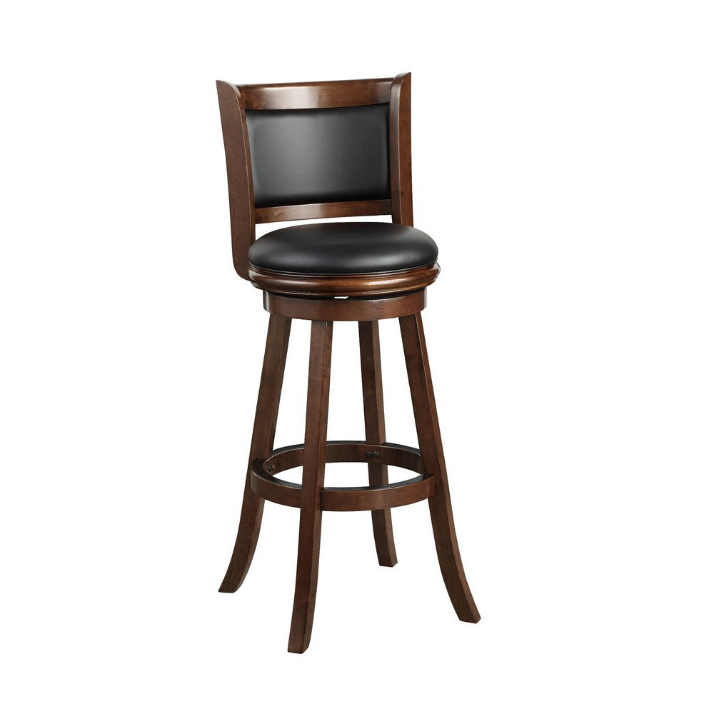 Benzara BM274342 Pio 34" Espresso Brown Extra Tall Wood Swivel Bar Stool With Faux Leather