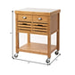 Benzara BM274344 36" 2-Drawer Brown Bamboo Kitchen Cart Island With Stainless Steel Top