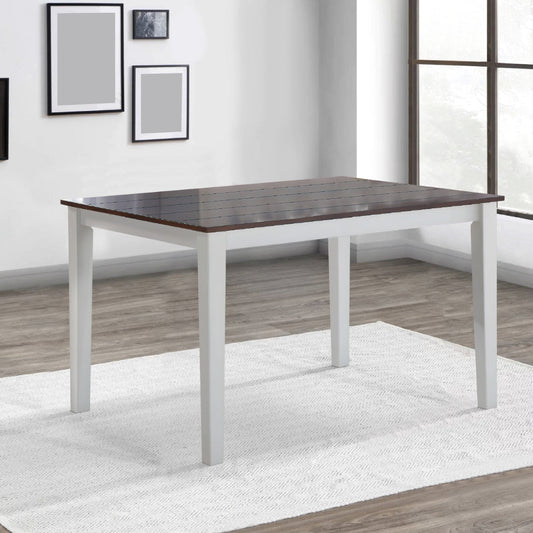 Benzara BM275089 48" White Wood Dining Table With Walnut Brown Plank Top, 4 Seater