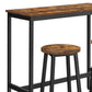 Benzara BM277140 3-Piece Rustic Brown and Black Bar Table Set with Wood and Metal Construction, Round Seats