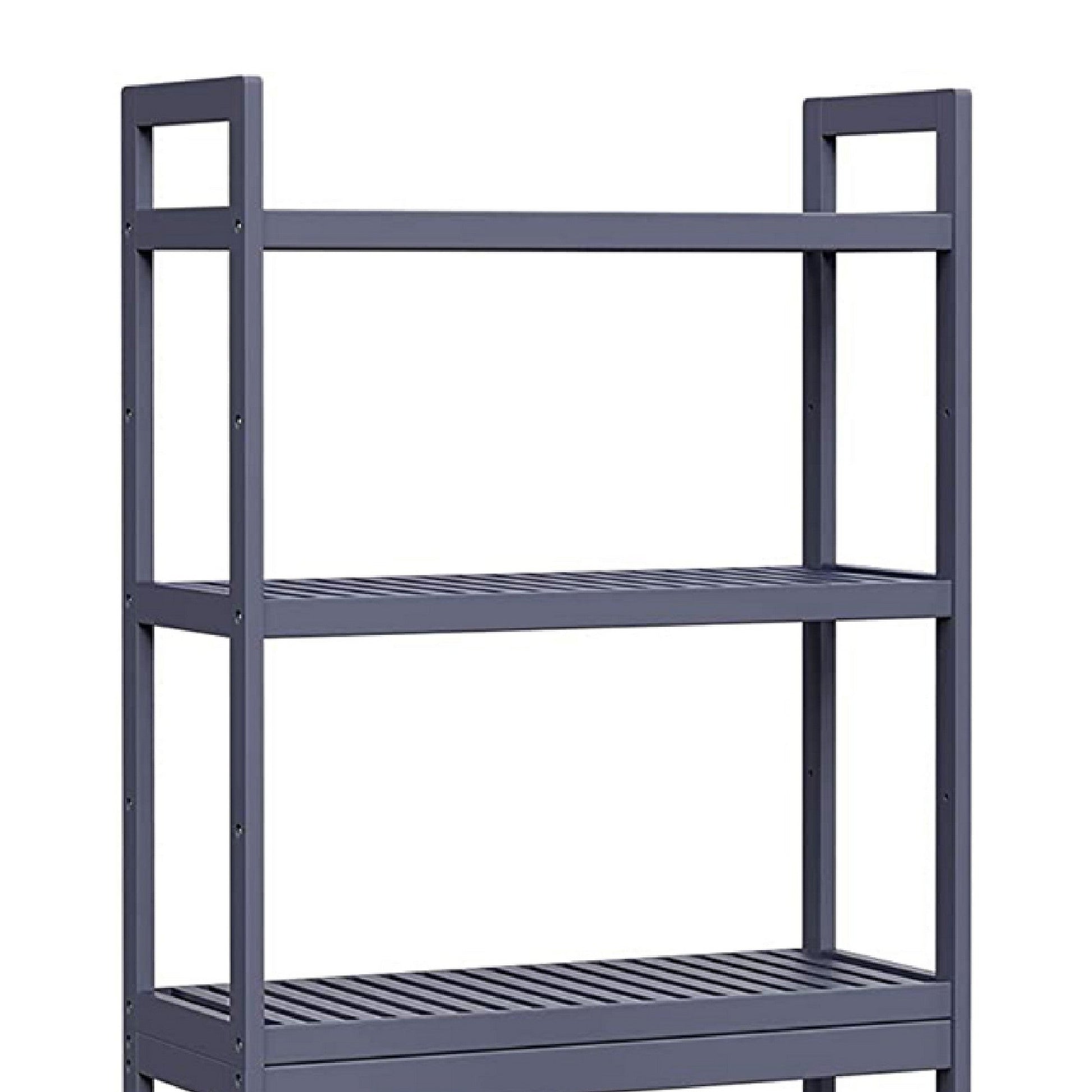 Benzara BM277147 Glenn 64" Gray 3-Tier Bathroom Organizer with Adjustable Bamboo Shelves