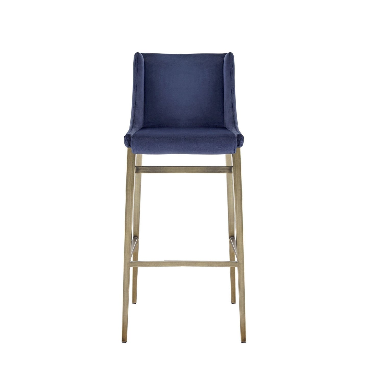 Benzara BM277337 Cid 31" Blue Modern Fabric Bar Stool With Brass Footrest, Set of 2