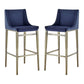 Benzara BM277337 Cid 31" Blue Modern Fabric Bar Stool With Brass Footrest, Set of 2