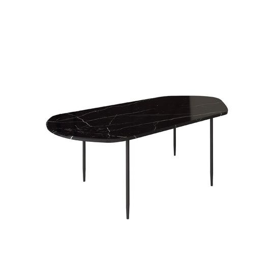 Benzara BM279173 Cid 48" Black Modern Coffee Table with Marble Top and Tall Metal Legs