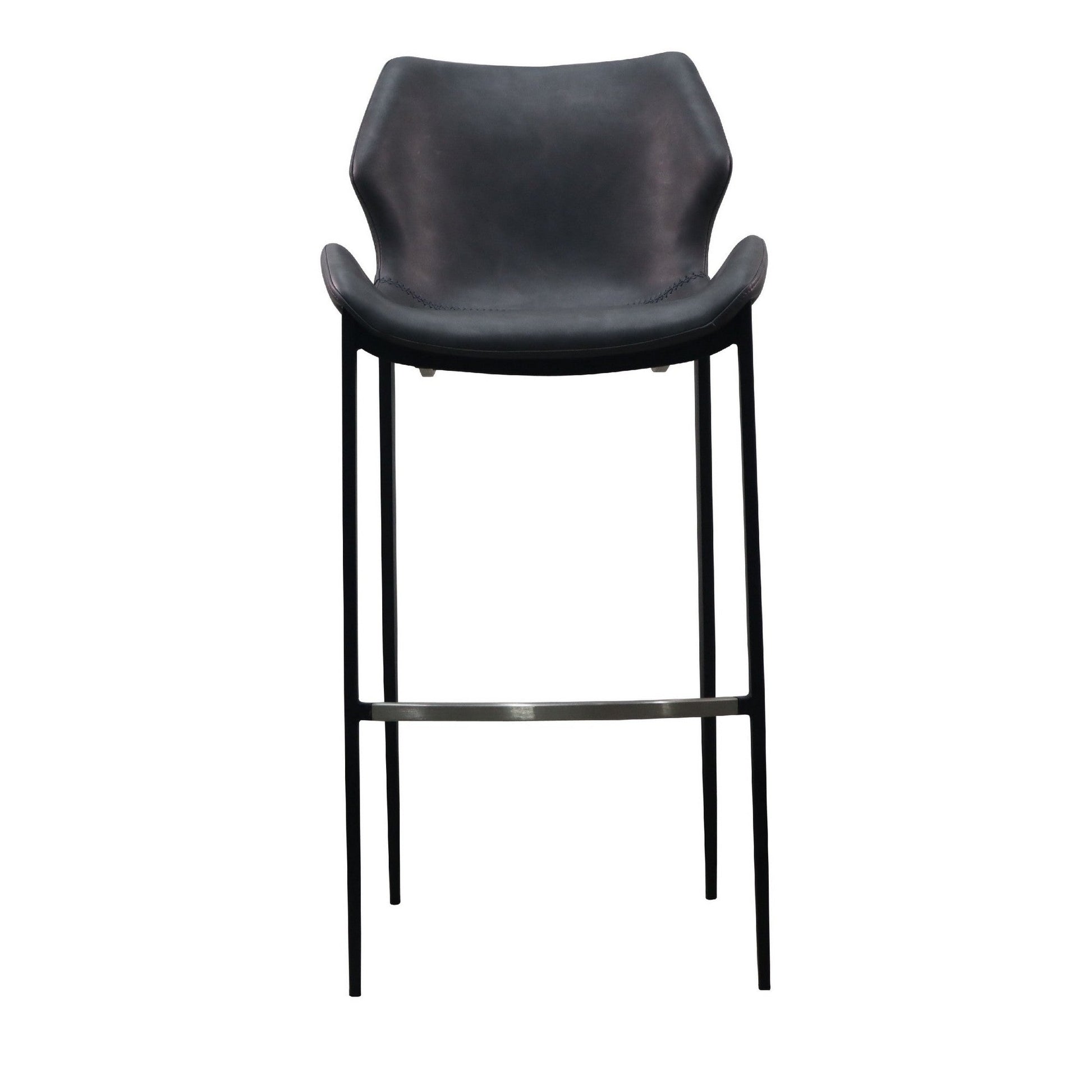 Benzara BM279190 Cid 30" Dark Gray Modern Barstools with Curved Backs and Leather Upholstery, Set of 2