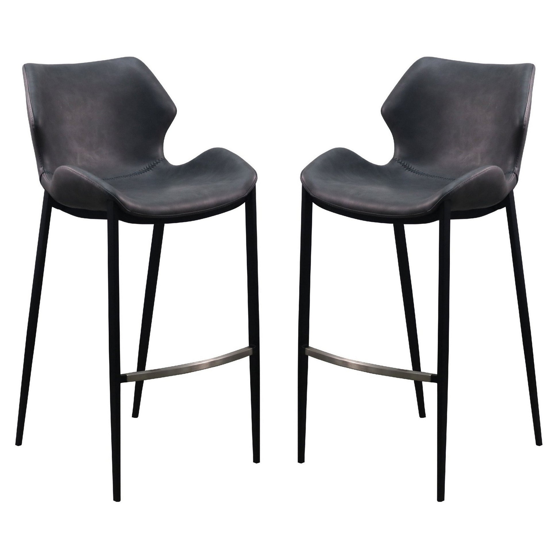 Benzara BM279190 Cid 30" Dark Gray Modern Barstools with Curved Backs and Leather Upholstery, Set of 2