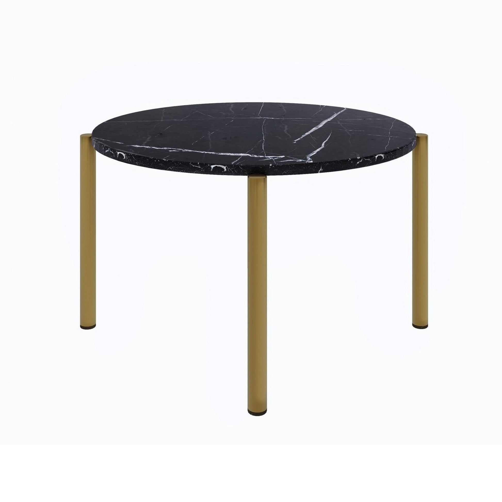 Benzara BM279197 Cid Arlo 36" Modern Coffee Table with Marble Top, Metal Legs in Black and Gold