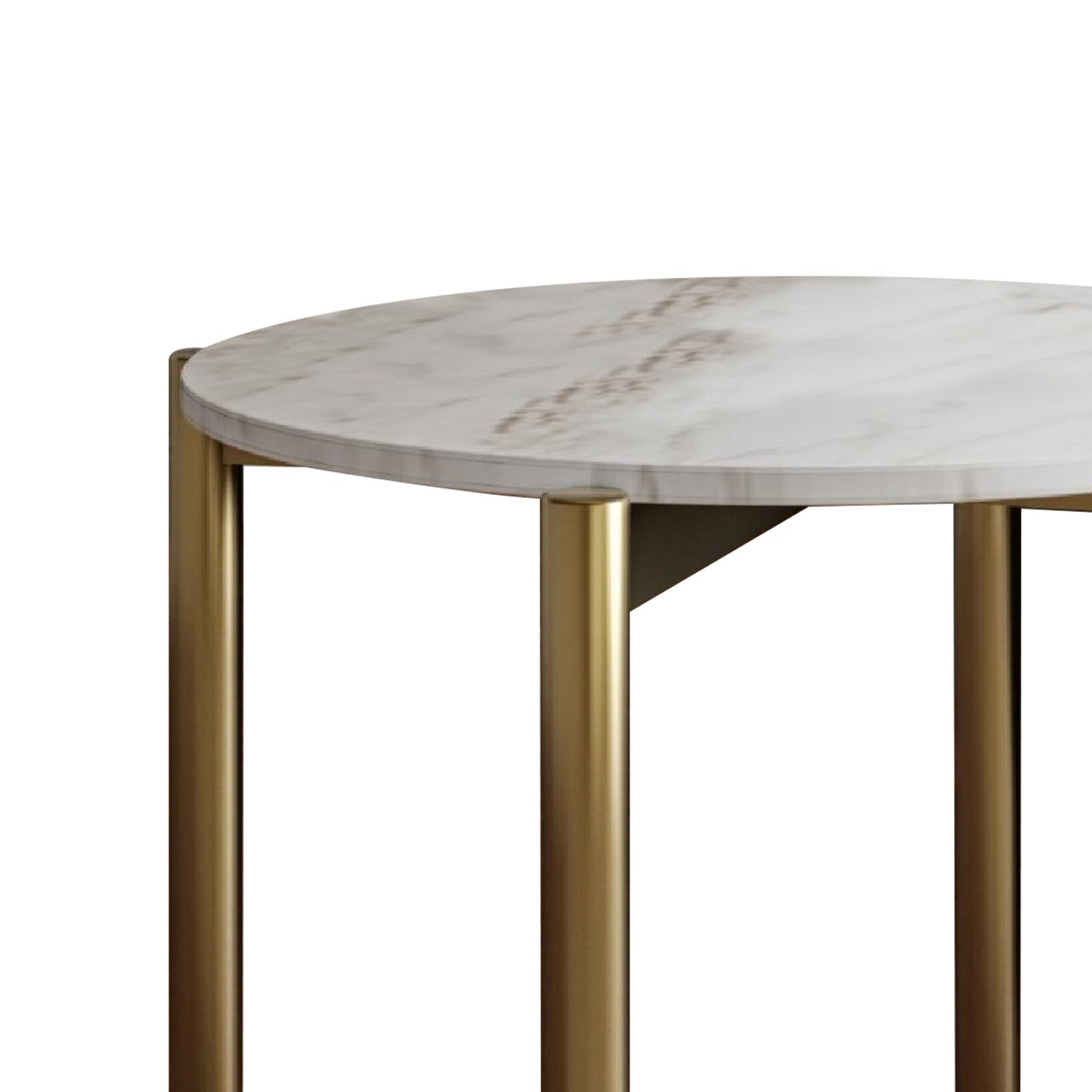 Benzara BM279198 Cid Arlo 22" Modern End Table with Marble Top, Metal Legs in White and Gold