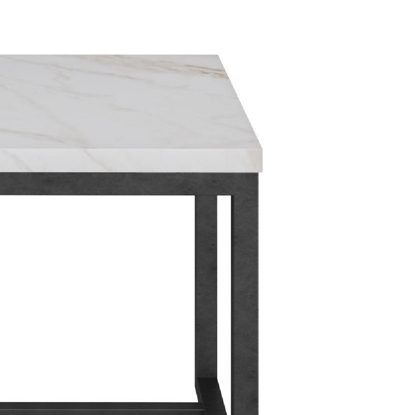 Benzara BM279199 Cid 20" Modern End Table with Marble Top, Metal Base in White and Black