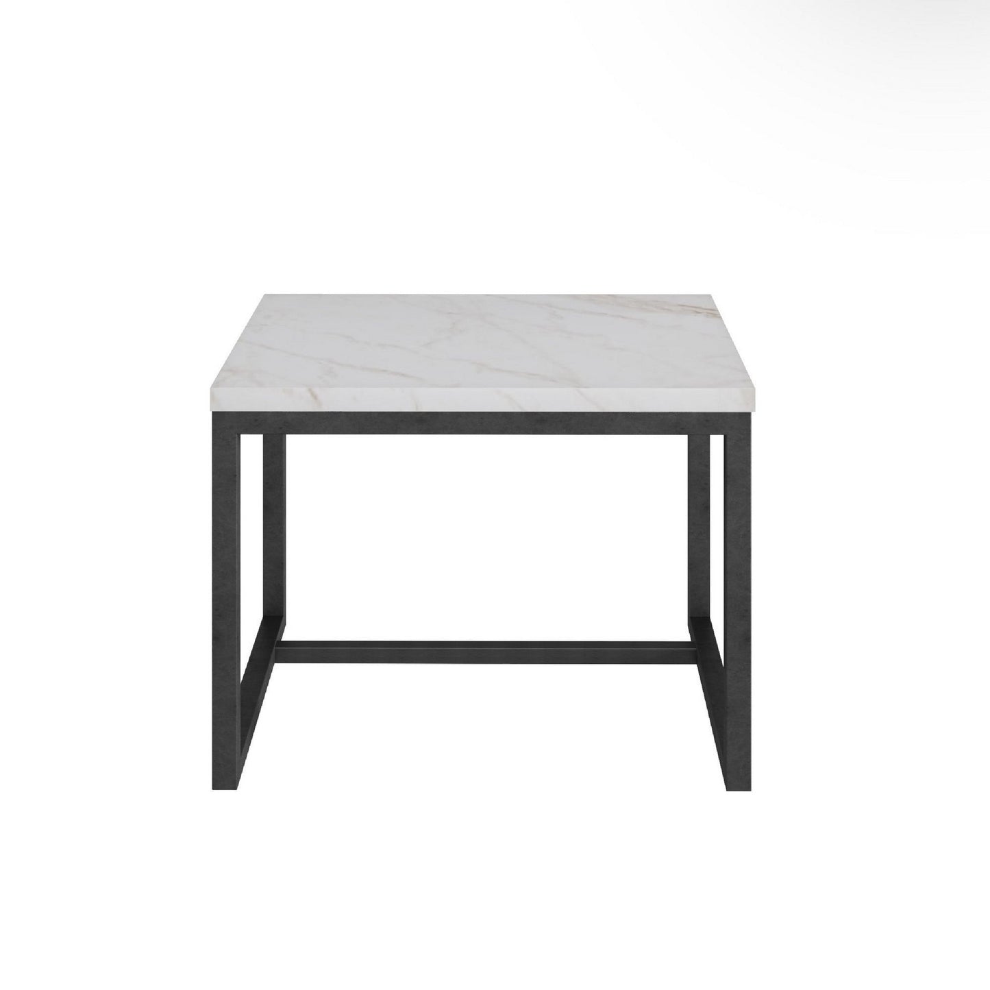 Benzara BM279199 Cid 20" Modern End Table with Marble Top, Metal Base in White and Black