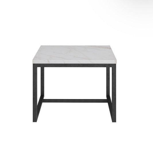 Benzara BM279199 Cid 20" Modern End Table with Marble Top, Metal Base in White and Black