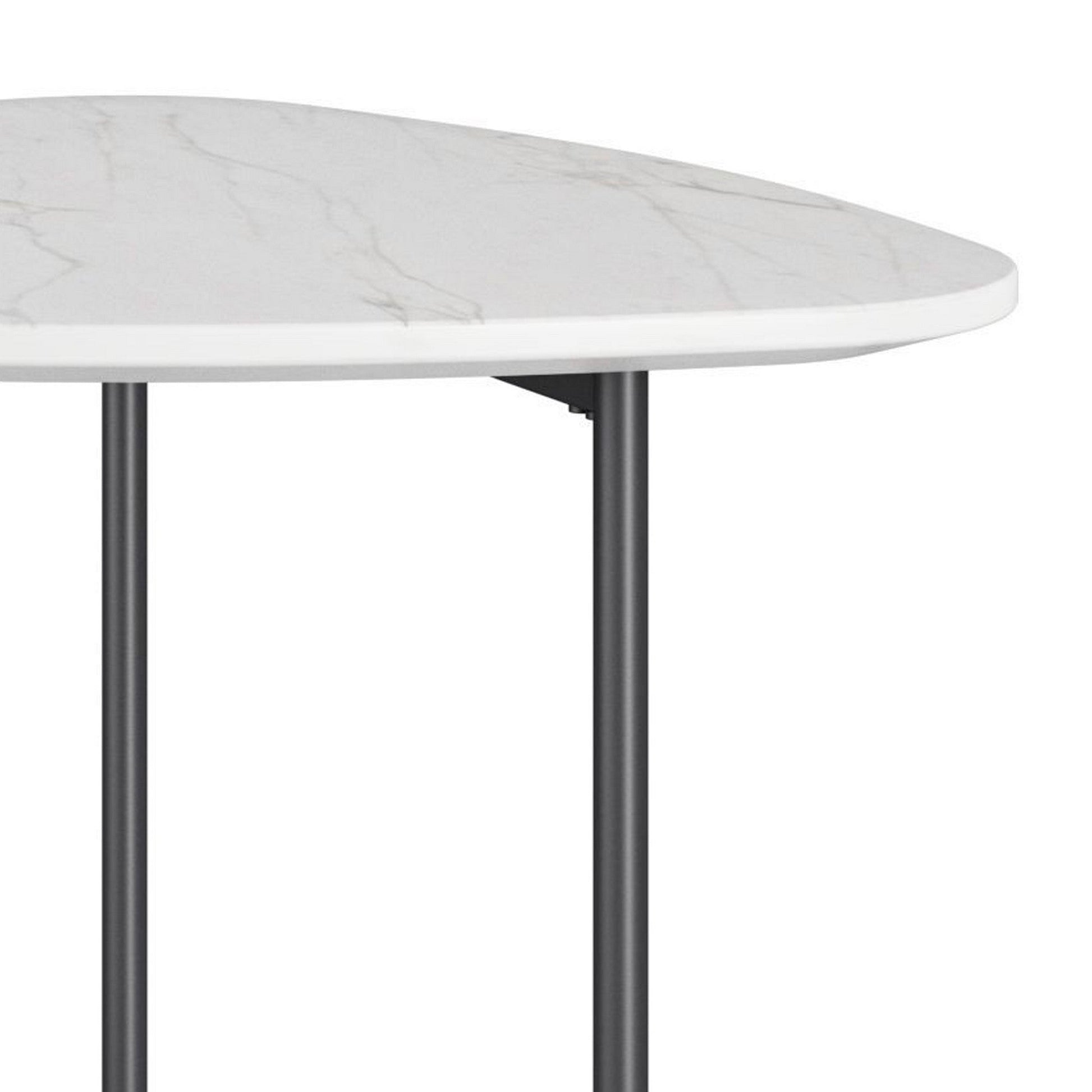 Benzara BM279200 Cid 24" Modern End Table with Marble Top, Metal Legs in White and Black